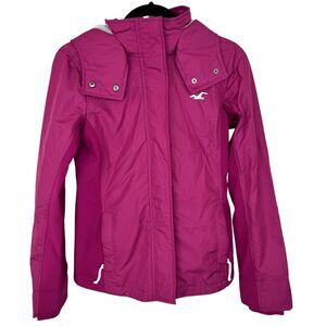Hollister Pink All Weather Jacket with hood Light weight slim fit Size Small